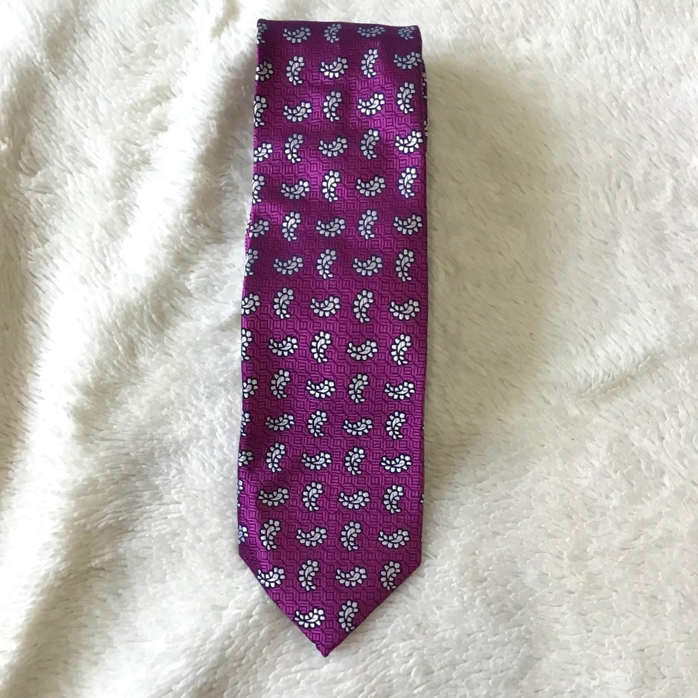 Paul Fredrick Men Neck Silk Purple Paisley Tie Sophisticated Classic Luxury